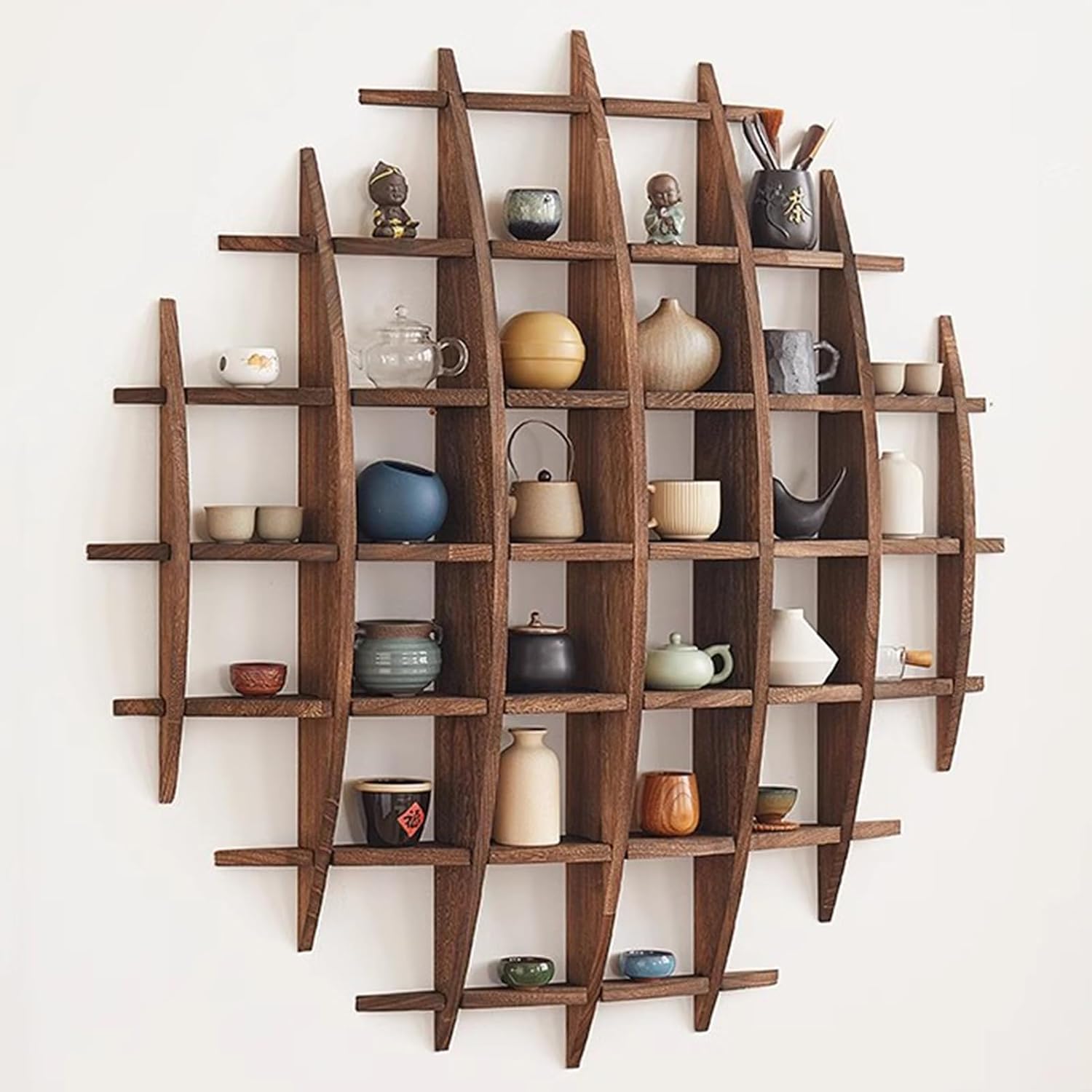 Solid Wood Chinese Tea Cup Hol - Commercial Kitchen Wall Shelves ulasan dan harga