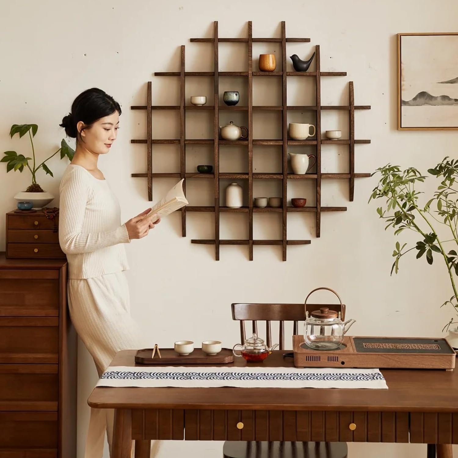 Solid Wood Chinese Tea Cup Hol - Commercial Kitchen Wall Shelves ulasan dan harga