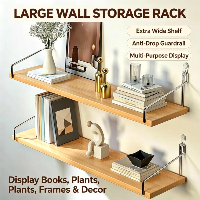 No‑Punch Wood Floating Wall Mo - Commercial Kitchen Wall Shelves ulasan dan harga