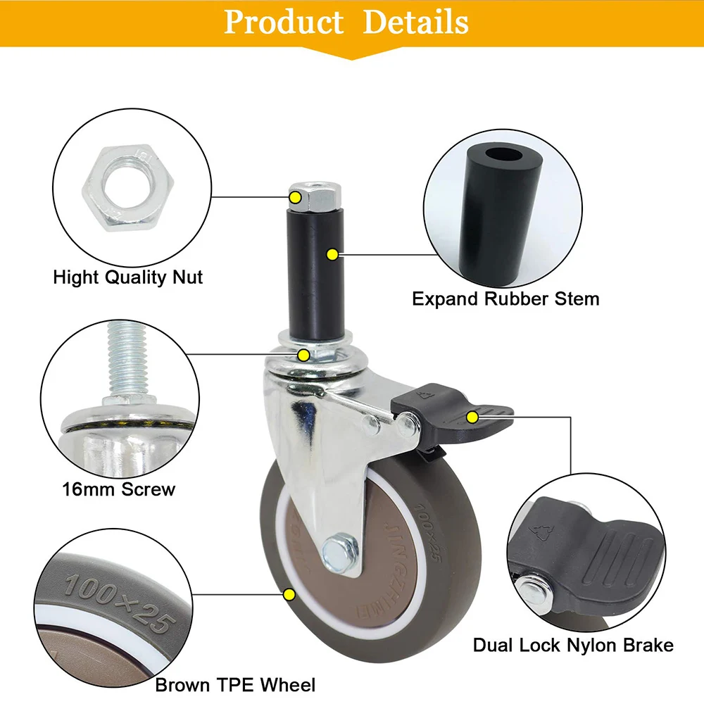 4Pcs Expanding Stem Casters, T - Commercial Kitchen Youtube ulasan dan harga