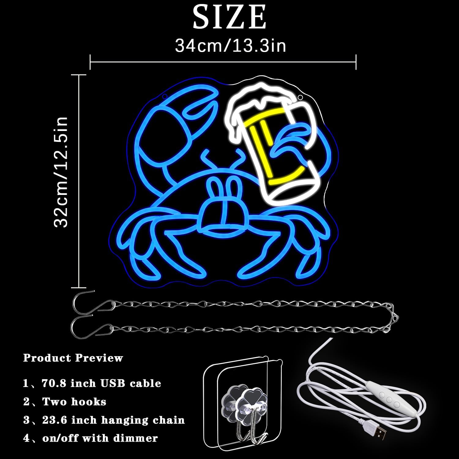 Crab Beer LED Neon Sign USB Po - Commercial Kitchen Youtube ulasan dan harga